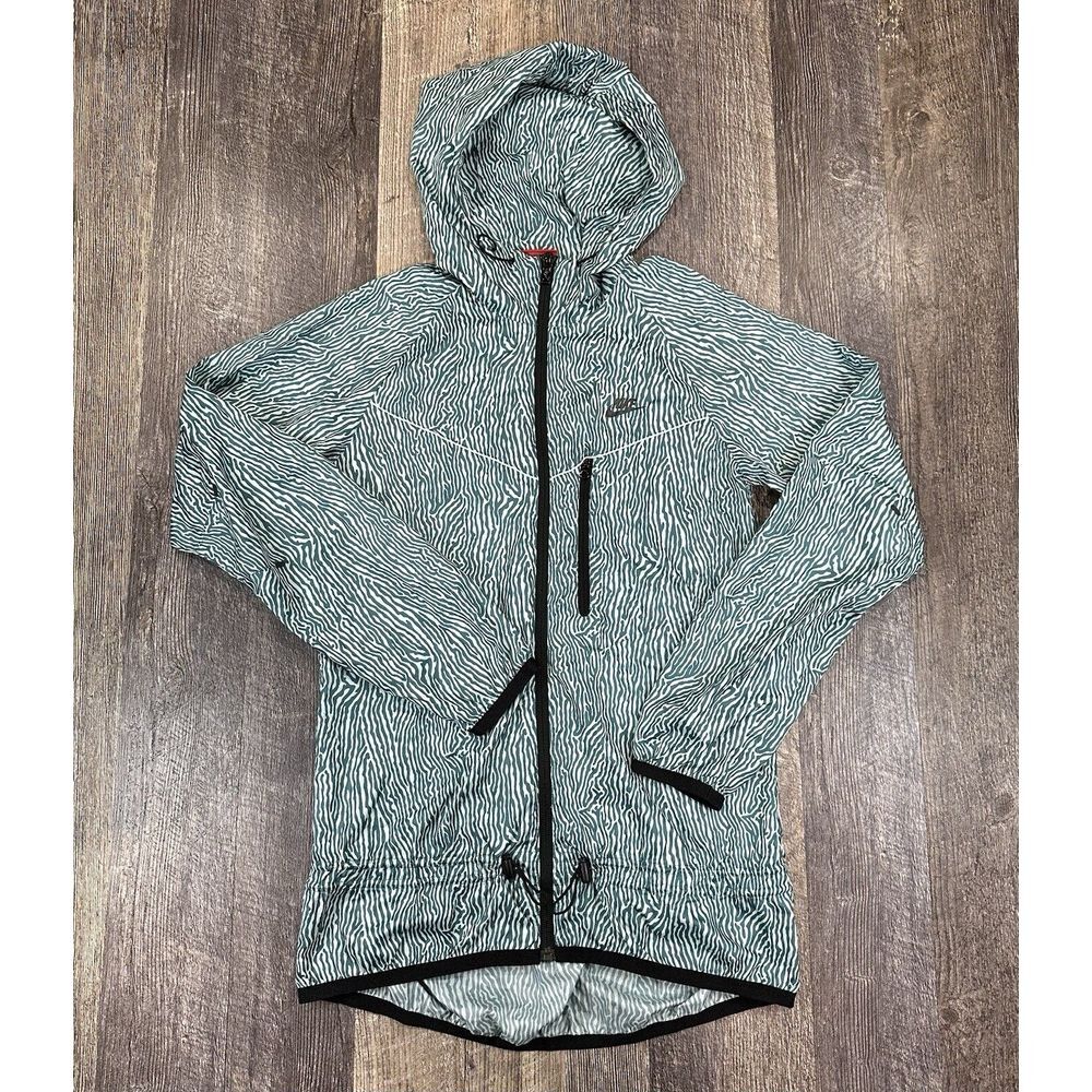 Nike Windbreaker Jacket Womens Small Teal Zebra Print Hooded Full Zip Windrunner